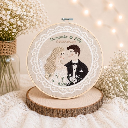 Ślub - inne Personalizowana pamiątka ślubna, haft ślubny/ rocznicowy w tamborku