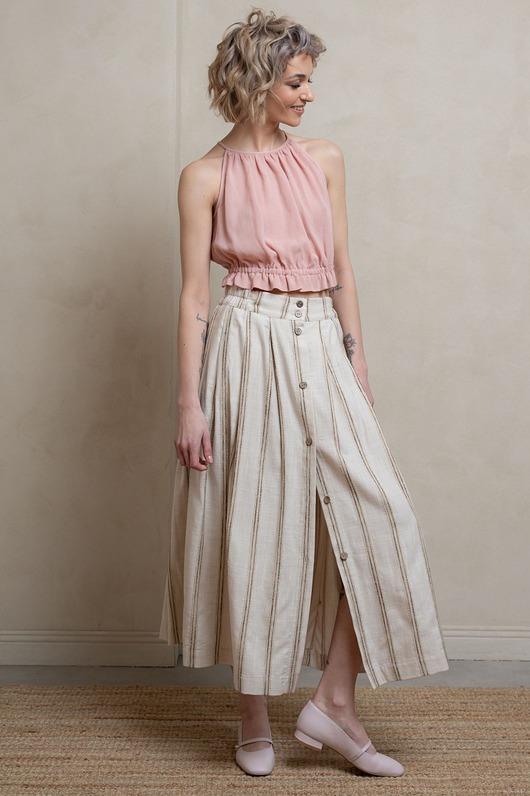 spódnice maxi Bawełniano-wiskozowa spódnica w paski, BEIGE WANDA