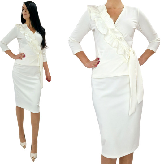 sukienki midi damskie Elegancka śmietankowa  sukienka-garsonka draperia r 36-56