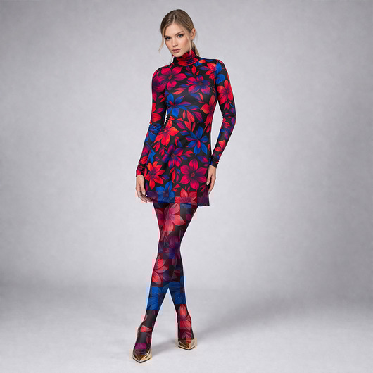 sukienki mini damskie Marta Flower Power - sukienka mini z golfem