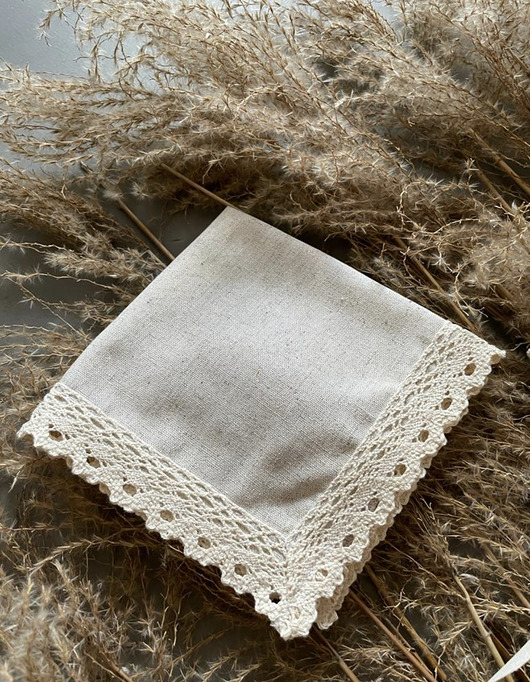 szatki, ubranie na chrzest Lniana szatka- chusteczka na chrzest vintage piaskowa