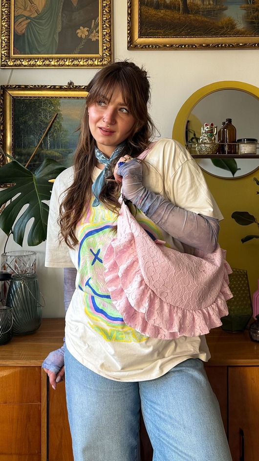 torby na ramię Torebka Rogalik koronkowa różowa