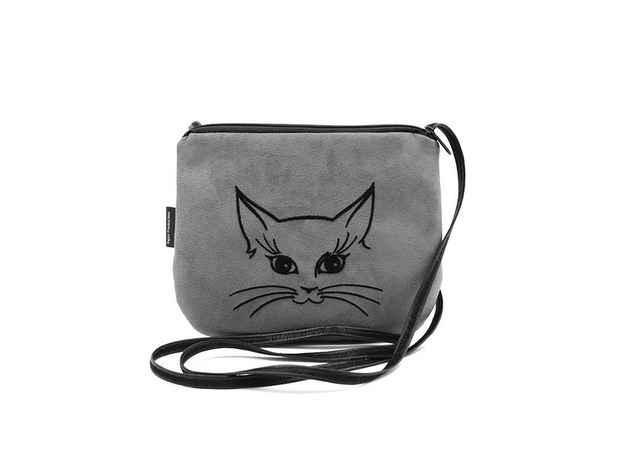 torebki mini Mała szara torebka Czarny kocur