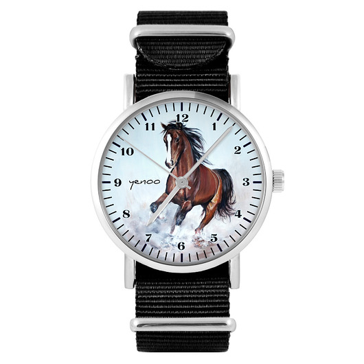 zegarki unisex Zegarek - Koń brązowy, oznaczenia - czarny, nylonowy