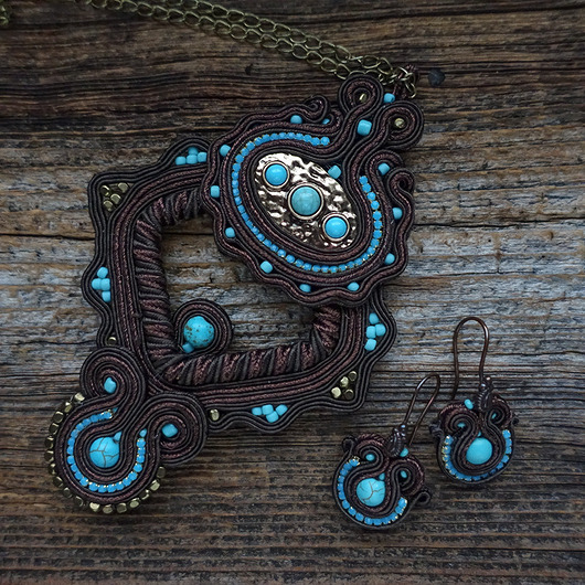 komplet biżuterii Brąz i turkus - sutaszowy komplet biżuterii