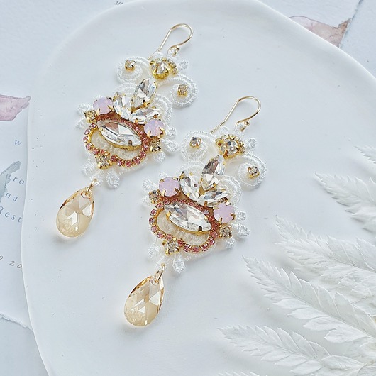 Biżuteria ślubna Kolczyki ślubne Lace Me Classic - blush i biel