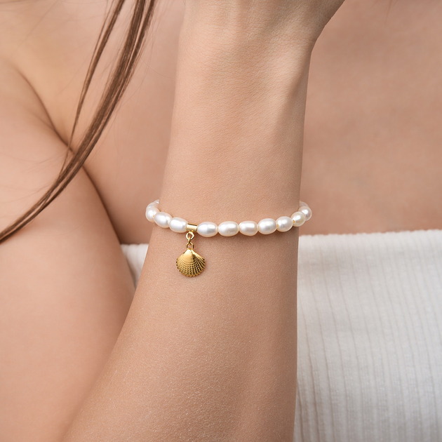 bransoletki srebrne Bransoletka perły naturalne muszelka- srebro 925 pozłacane