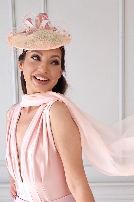 kapelusze damskie OFELIA 2 toczek róż i woalka