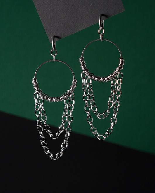 kolczyki - inne Duże stalowe kolczyki z grubym łańcuchem