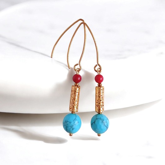 kolczyki z kamieniami LIMITOWANE kolczyki: długie: summer collection : turkusowo-złote