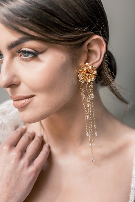 kolczyki złote STELLA - złote błyszczące kolczyki glamour