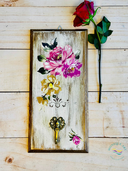 wieszaki Wieszak shabby chic z kwiatami, uchwyt anioł, na ścianę