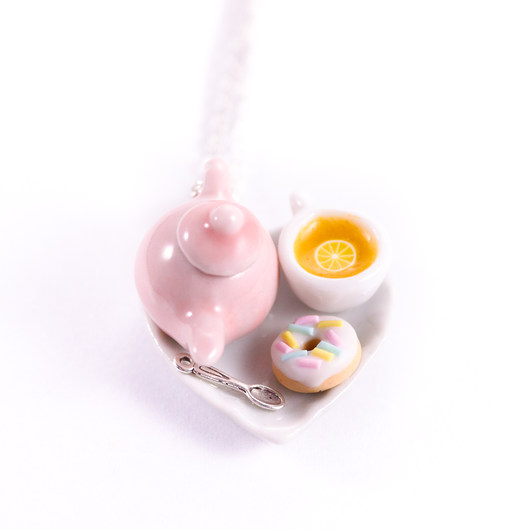 Herbata z ciastkami wisior na prezent  fimo  Lemon Lovely