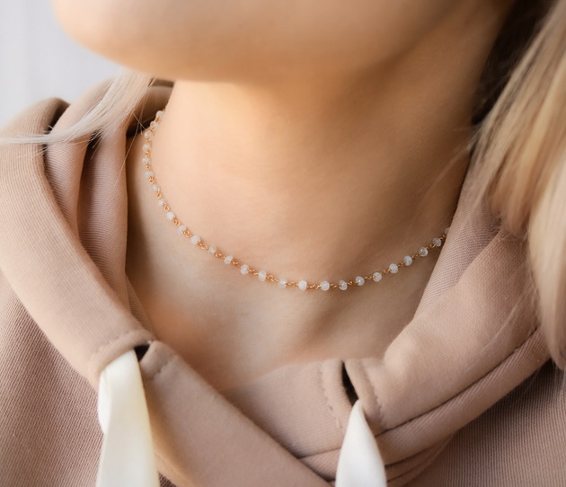 chokery Choker różaniec kamień księżycowy srebro 925