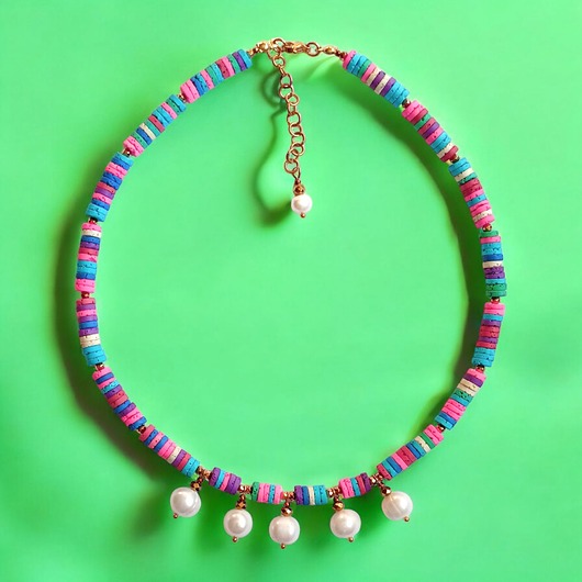 korale SUMMER COLLECTION naszyjnik : duże perły i kolorowa lawa