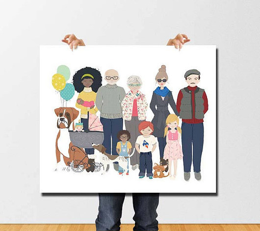 Personalizowany Portret Rodzinny Ilustracja A3 Retro Feelings