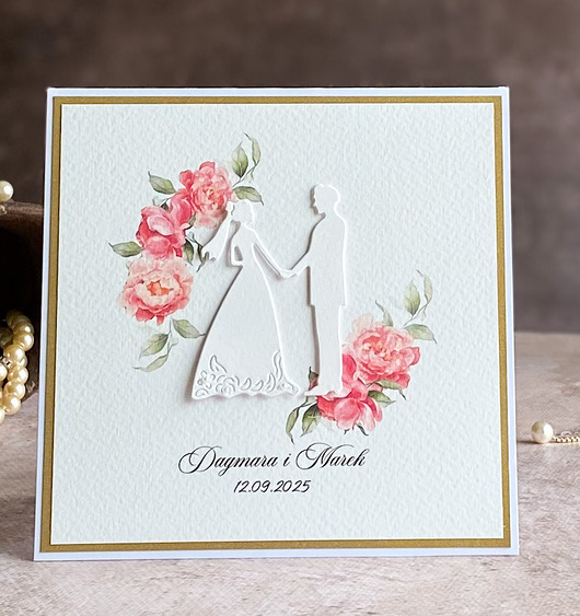 zaproszenia i kartki na ślub Elegancka kartka ślubna w ozdobnej kopercie, WA 26e