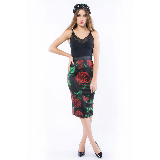 spódnice midi Królowa Róża / Black - ołówkowa spódnica