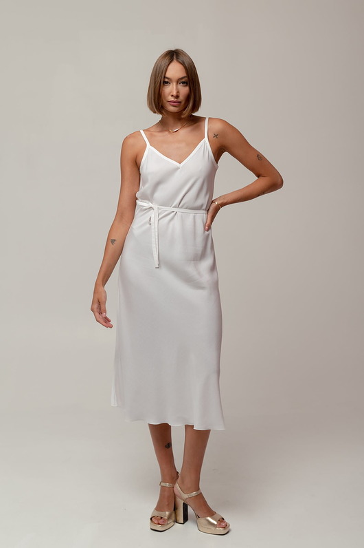 sukienki midi damskie Długa sukienka w stylu bieliźnianym (slip dress), CREAMY-WHITE
