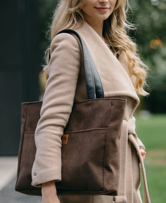 torby na ramię Torba NA LAPTOP Shopper z brązowego nubuku tapicerskiego