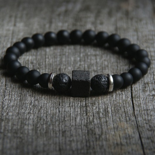 męska bransoletka - matowy black stone & lawa II kaktusia