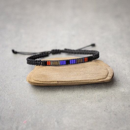 biżuteria męska Bransoletka męska makramowa z koralikami - kolorowa