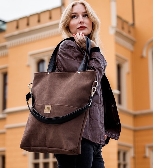 Brązowa torba z zamszu ekologicznego Karolina Audycka