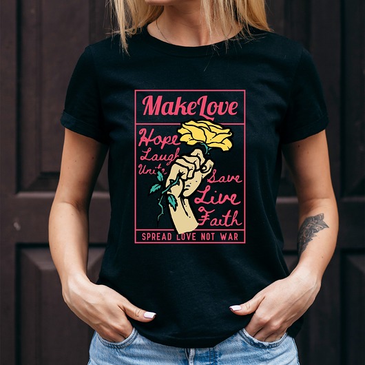t-shirt damskie Koszulka damska czarna  Make love