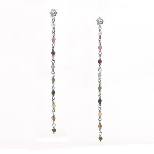 kolczyki srebrne Bardzo długie kolorowe kolczyki z turmalinami srebro 925