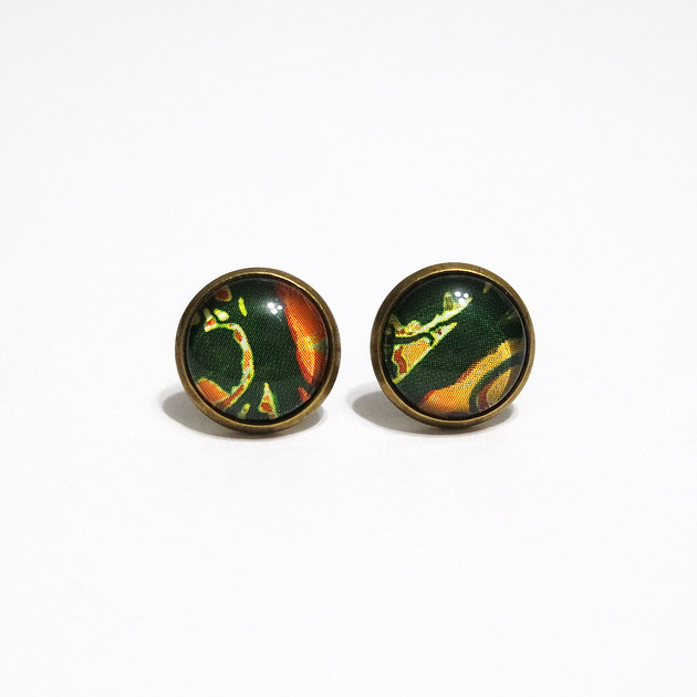 kolczyki szklane Kolczyki - Ciemno zielone, pomarańczowe - antyczny brąz