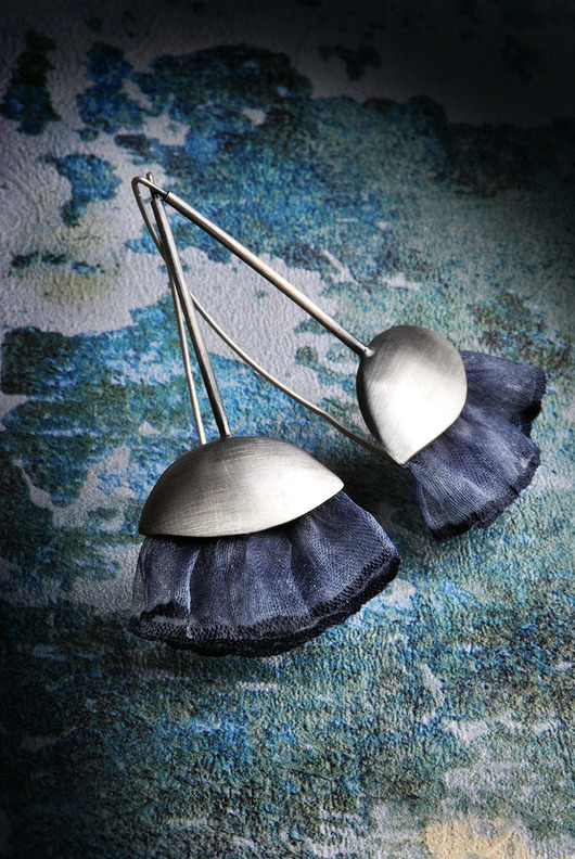 kolczyki wire wrapping Srebrne kolczyki wachlarze denim blue