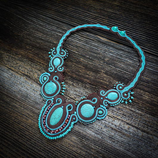 kolie Turkus i brąz- naszyjnik soutache