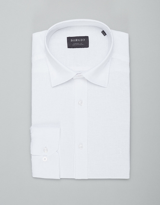 koszule męskie Koszula męska lniana lentini 00385 biały classic fit