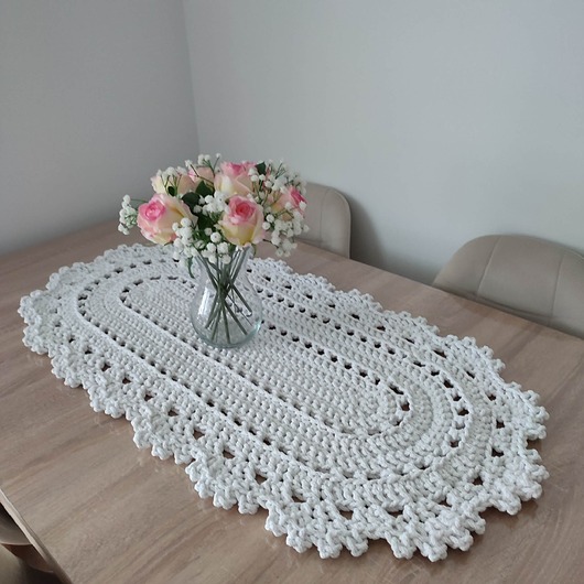 obrusy i serwetki Bieżnik szydełkowy ze sznurka bawełnianego owalny 50cmx95cm