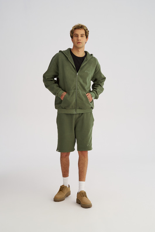 bluzy męskie Rozpinana męska bluza z efektem lekkiego sprania khaki