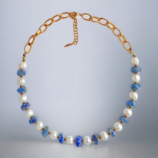 chokery UNIKAT : lapis lazuli & PERŁY - naszyjnik.