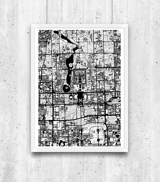 Pekin - plakat,plan miasta minimalmill