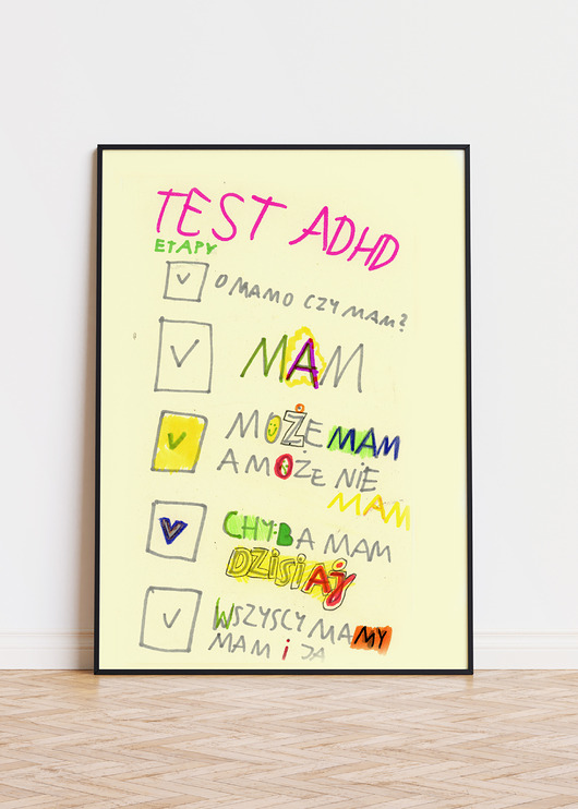 plakaty TEST ADHD - zabawny plakat typograficzny motywacja praca sukces