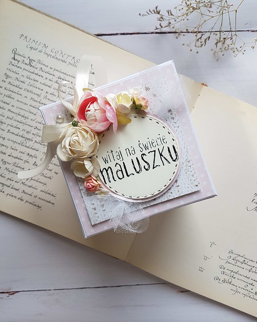 kartki scrapbooking Exploding box  narodziny dziecka, chrzest, roczek