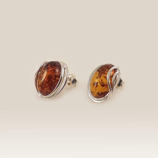 kolczyki z kamieniami Srebrne kolczyki z bursztynem koniak 15x12mm