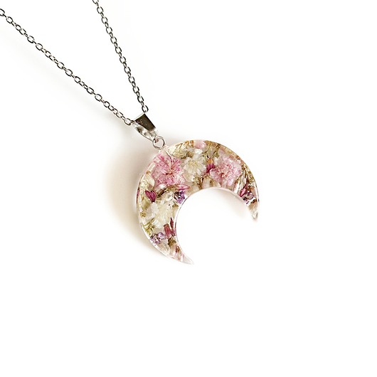 srebrne naszyjniki Naszyjnik lunula z kwiatami