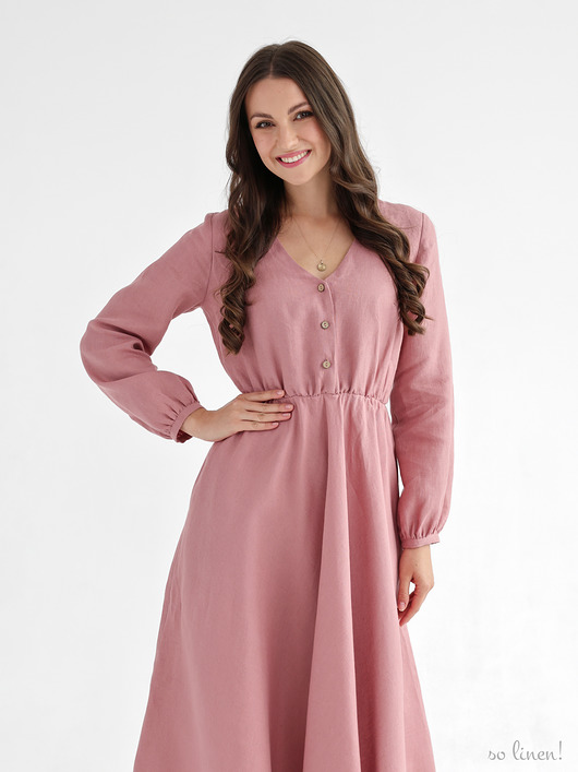 sukienki maxi damskie Lniana sukienka CAMELLIA MAXI DUSTY PINK