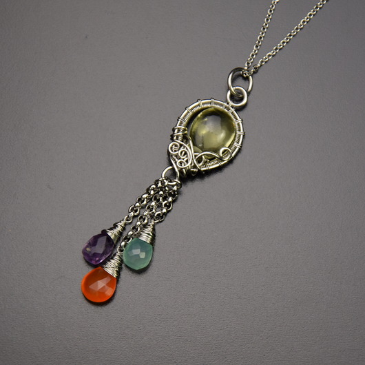 Kolorowy wisiorek wire wrapping ametyst cytryn 3 Agata Rozanska