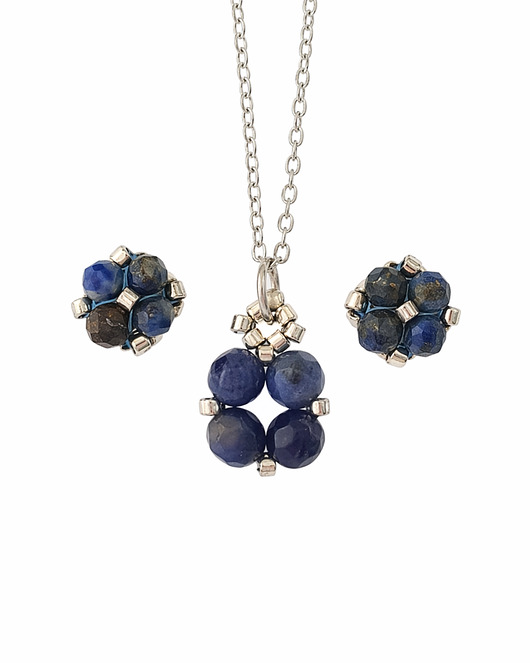 komplet biżuterii Komplet Biżuterii Lapis Lazuli - Kolczyki Sztyfty i Naszyjnik