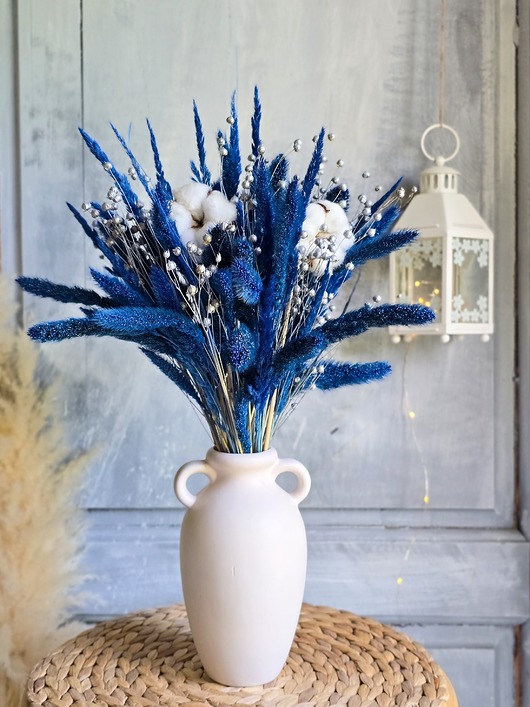 dekoracje świąteczne Zimowy bukiet z kwiatami bawełny - dekoracja do wazonu i na prezent