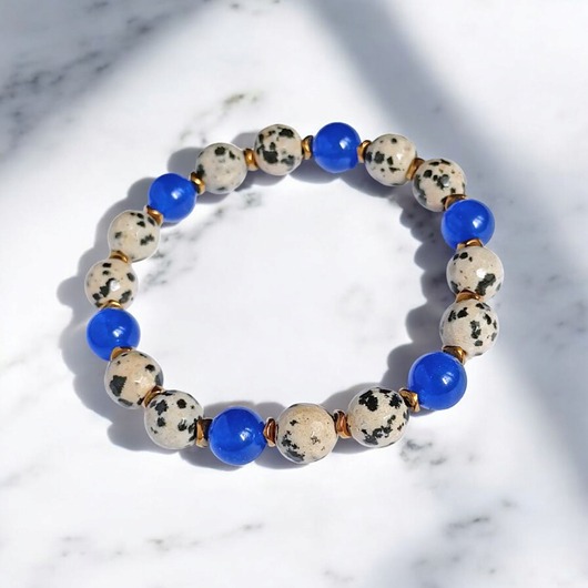 bransoletki z kamieni naturalnych JASPER collection : bransoletka na gumce : jaspis & jadeit niebieski