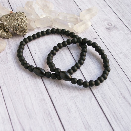 bransoletki z kamieni naturalnych KOMPLET dla PARY : obsydian, onyks