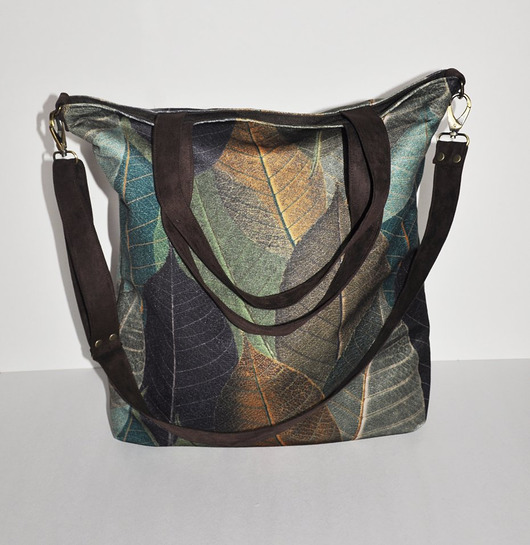 Torba hobo XXL - print liście PRACOWNIA 166