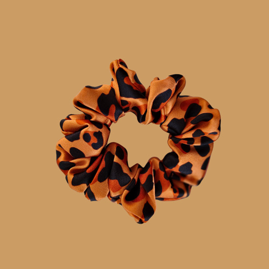 gumki do włosów Gumka jedwabna, scrunchie, frotka brązowa panterka MIDI