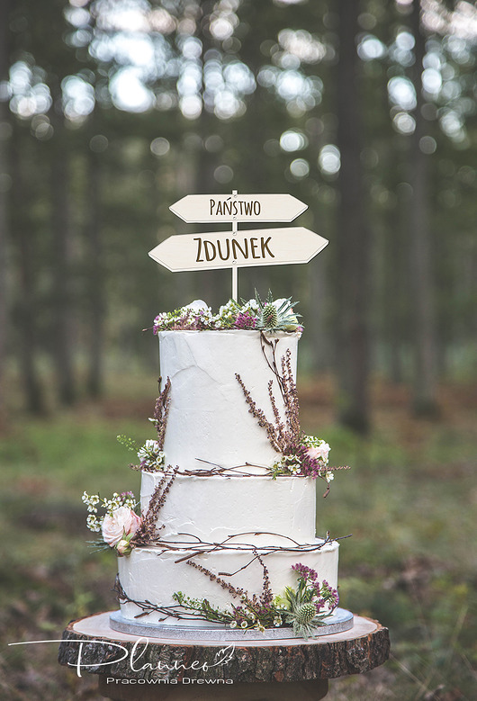 dodatki ślubne Toper Topper na tort Drogowskazy z nazwiskiem